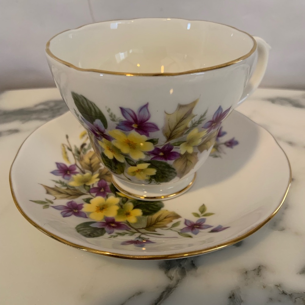 Vintage Duchess England Bone China Teacup & Saucer Violets & Primroses